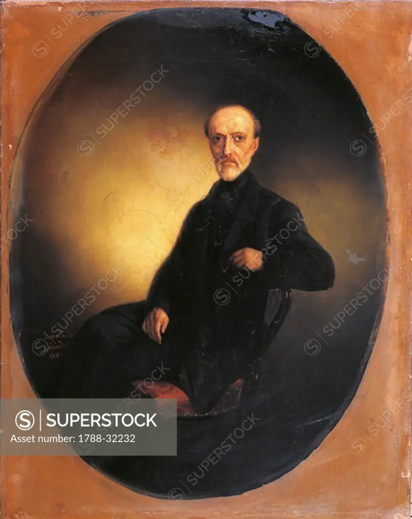 Portrait of Giuseppe Mazzini (Genoa 1805 - Pisa 1872), Italian Patriot, Founder of the Giovine Italia Political Movement. Painted by Luigi Zuccoli, 1865. Oil on canvas. 35x45cm.