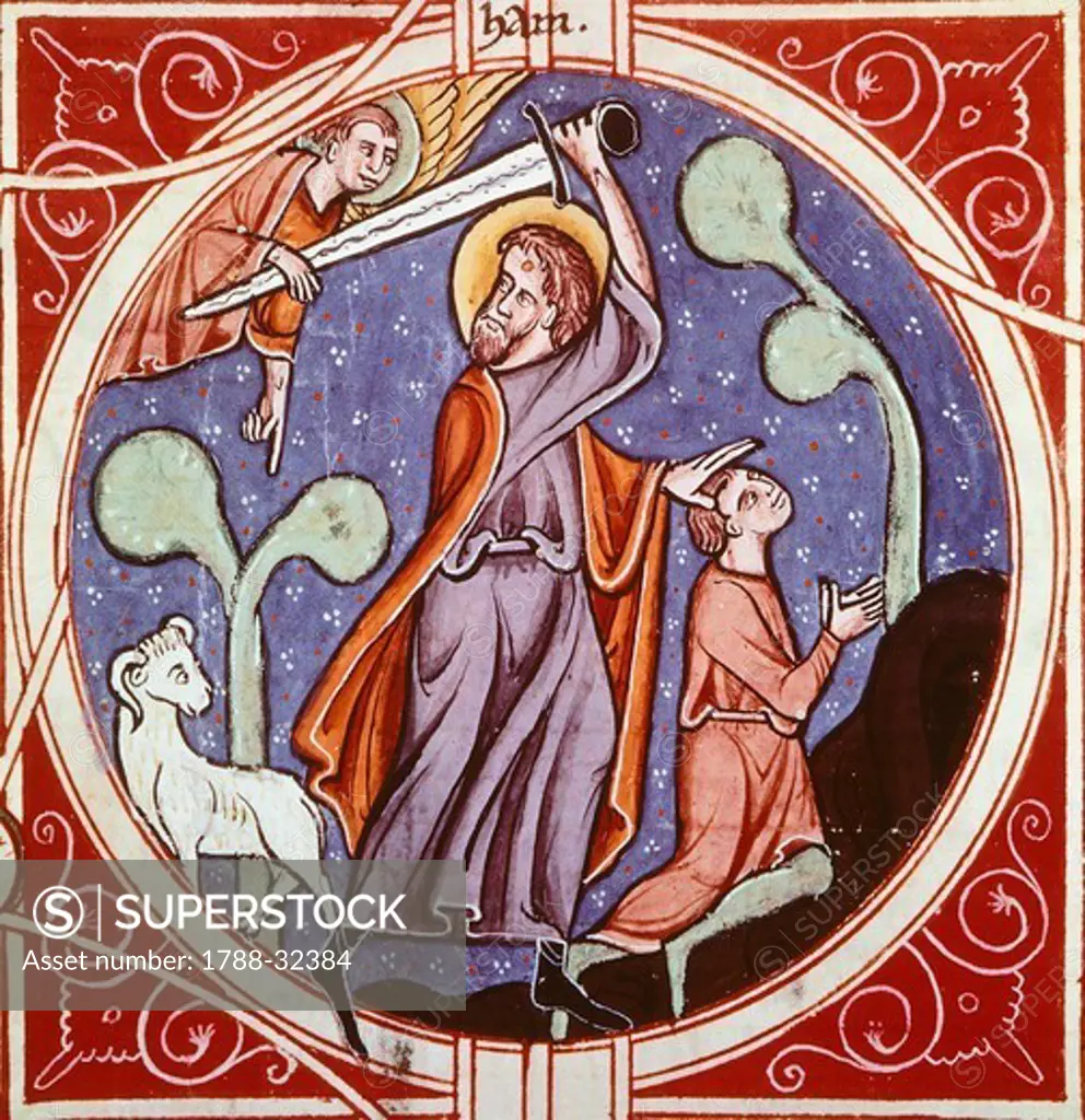 Abraham and the sacrifice of Isaac, miniature, 13th Century.