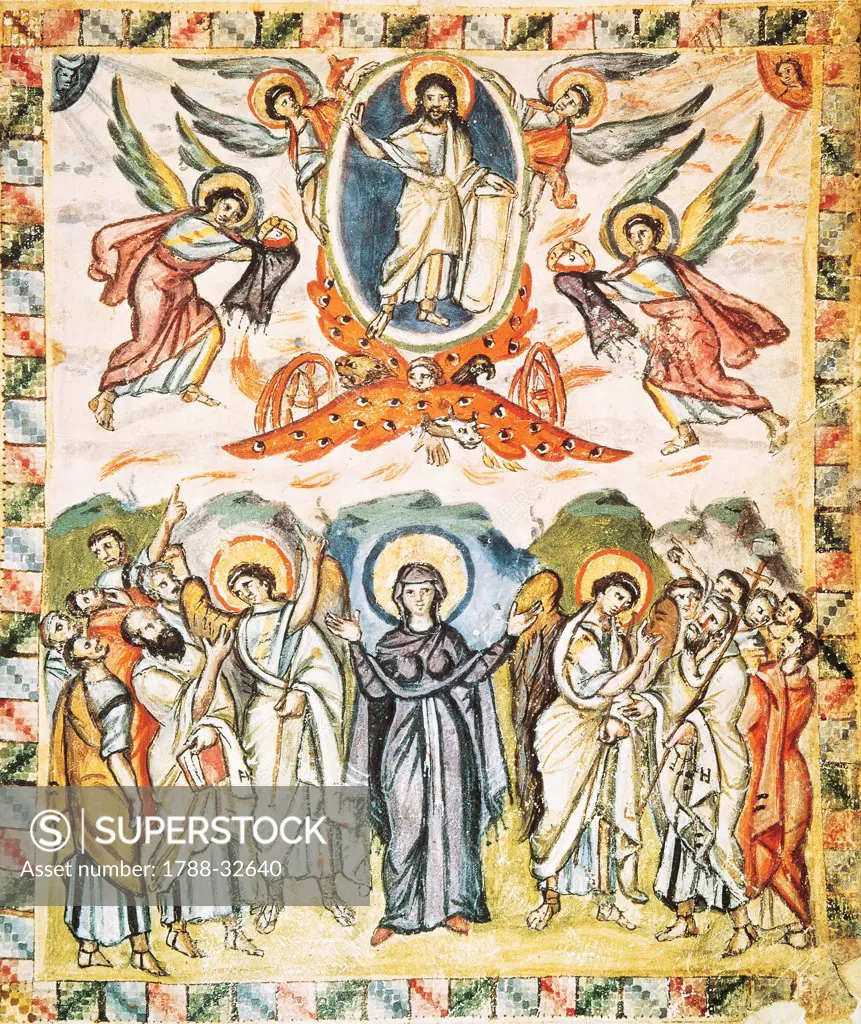 Christ's Ascension, miniature from the Rabula Gospels, Syria 6th Century.