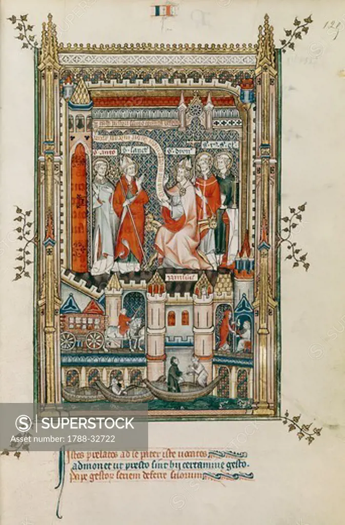 Scene from the life of Saint Denis, miniature from a manuscript, France 14th Century.