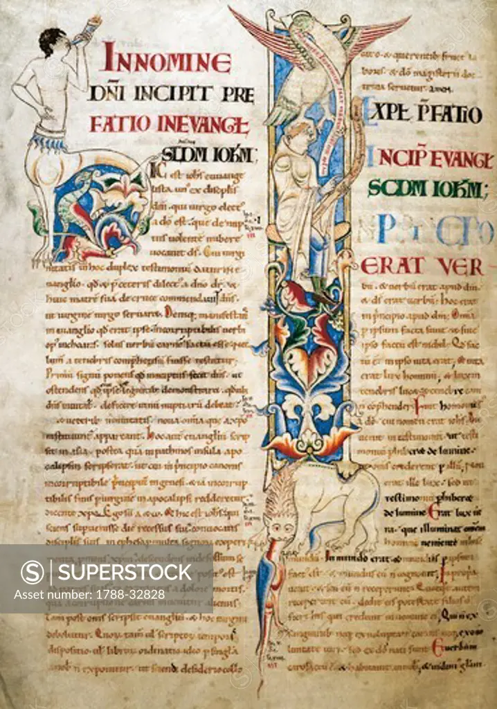 Illuminated page from the Bible of Citeaux, manuscript 15 folio 56 verso, France 12th Century.