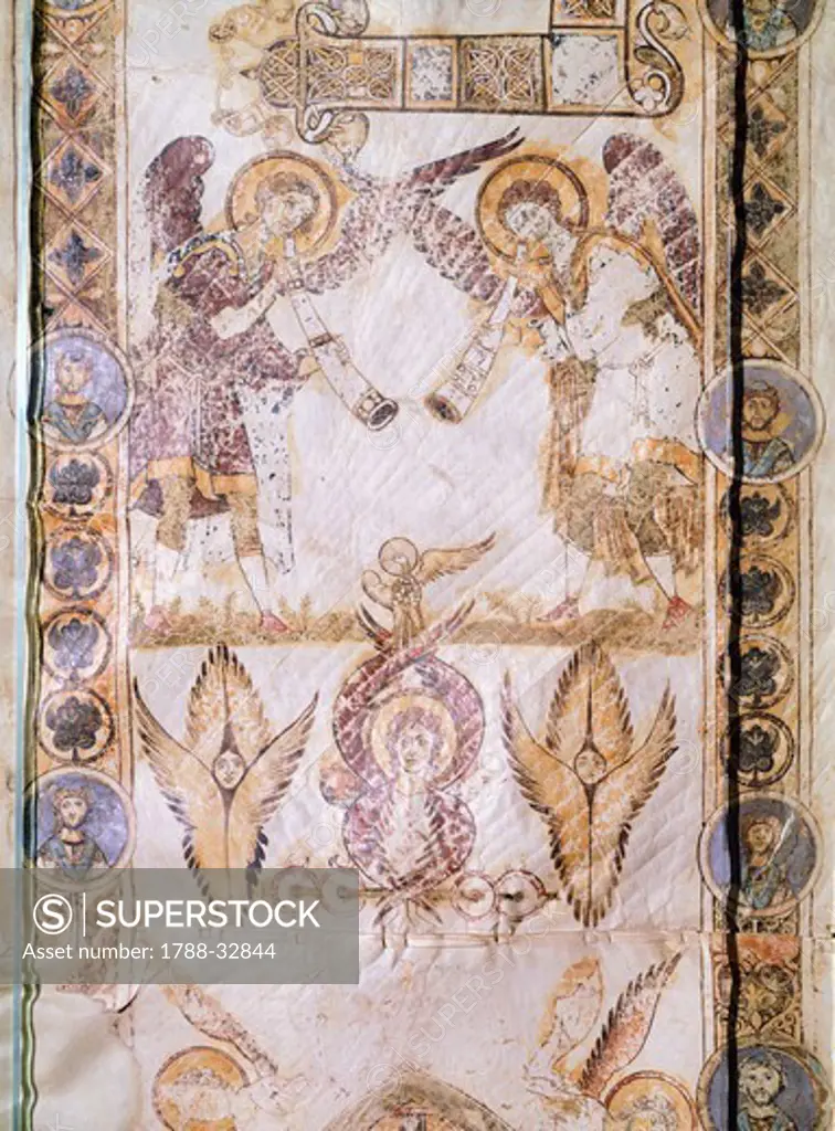 Angel figures, miniature from Exultet (Easter Proclamation) of Bari, manuscript, 11th Century.
