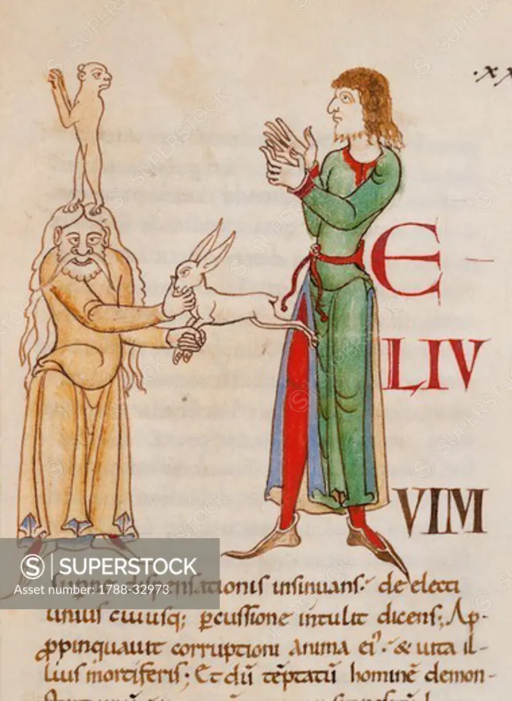 Miniature from the Morals on the Book of Job (Moralia in Job) by Saint Gregory the Great, manuscript, Citeaux, France 12th Century.