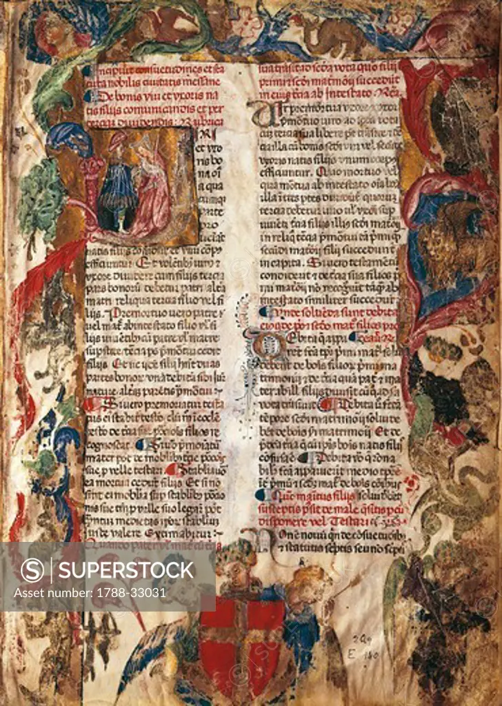 Frontispiece of the statute of the noble city of Messina, manuscript, 14th Century.