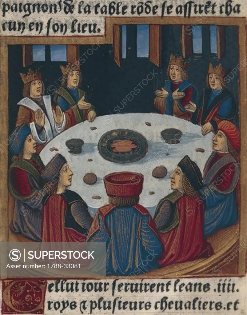 The knights of the round table, miniature from Lancelot of the Lake, manuscript, France 15th Century.