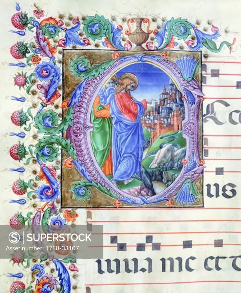 Initial, miniature by Liberale of Verona from a medieval gradual, 15th Century.
