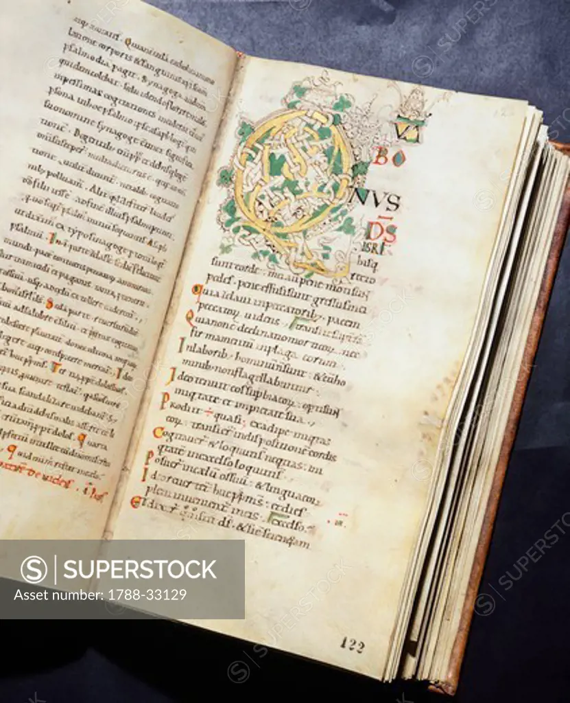 Illuminated page from a manuscript preserved in St Scholastica Library in Subiaco, Lazio, Italy.