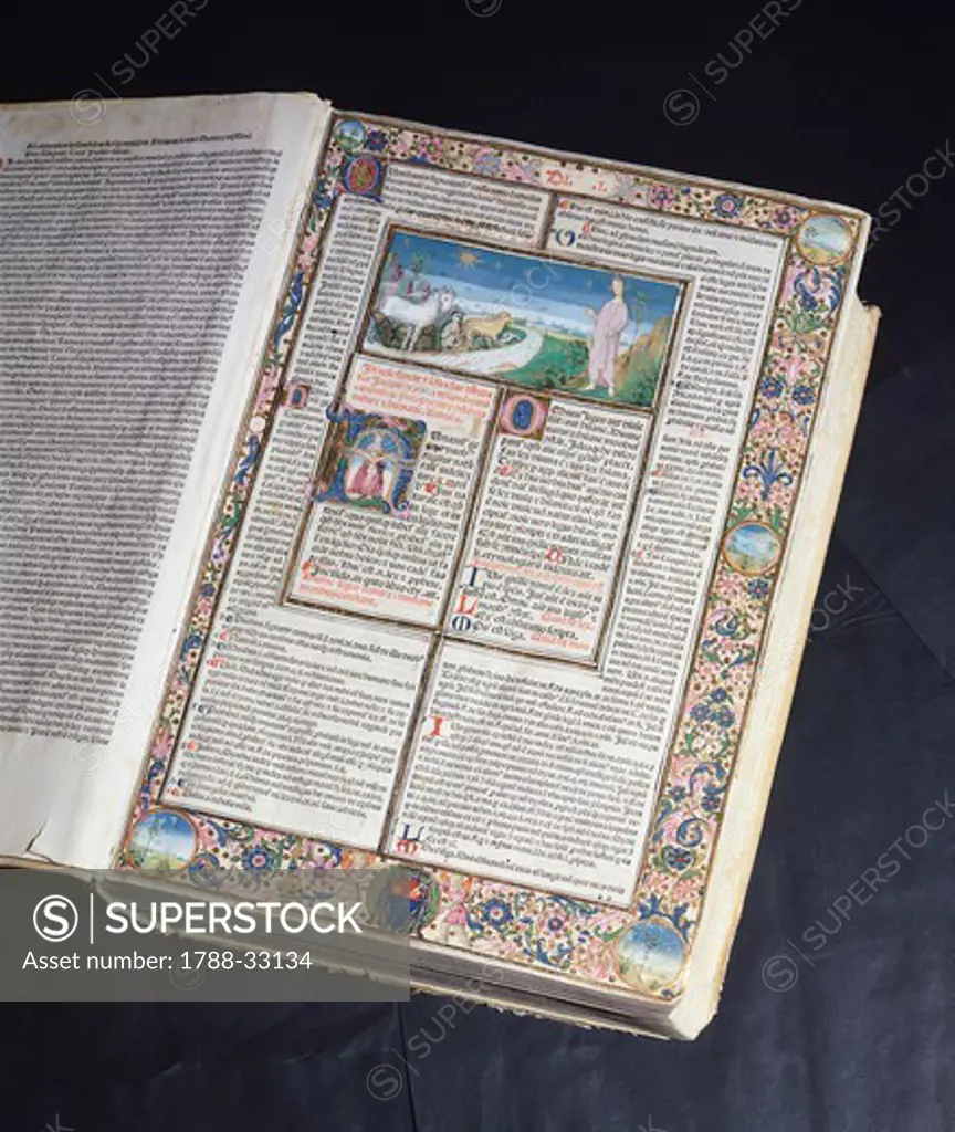 Illuminated page from a manuscript preserved in St Scholastica Library in Subiaco, Lazio, Italy.