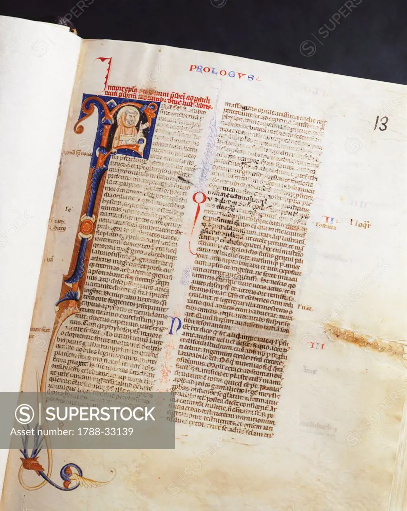 Illuminated page from a manuscript preserved in St Scholastica Library in Subiaco, Lazio, Italy.