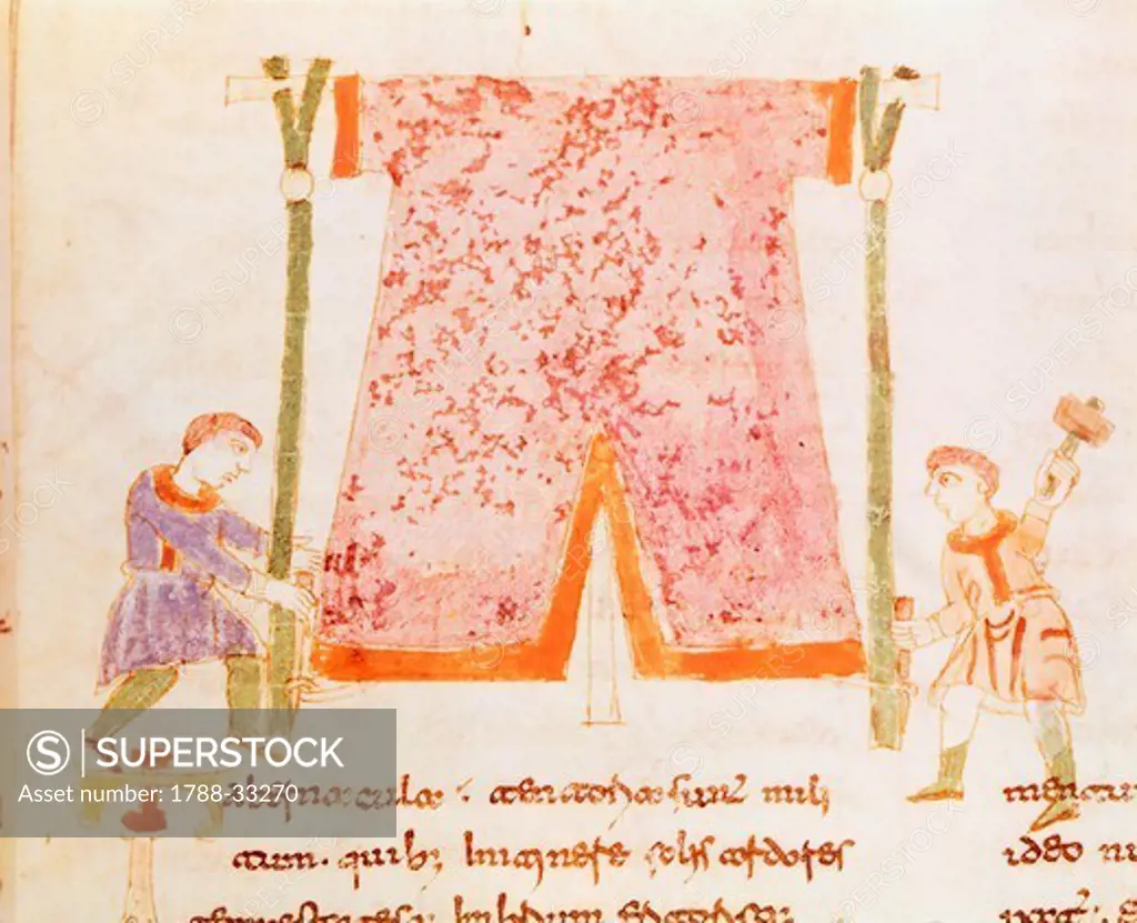 The wrapping, miniature from De universo by Rabano Mauro, manuscript, Italy 11th Century.