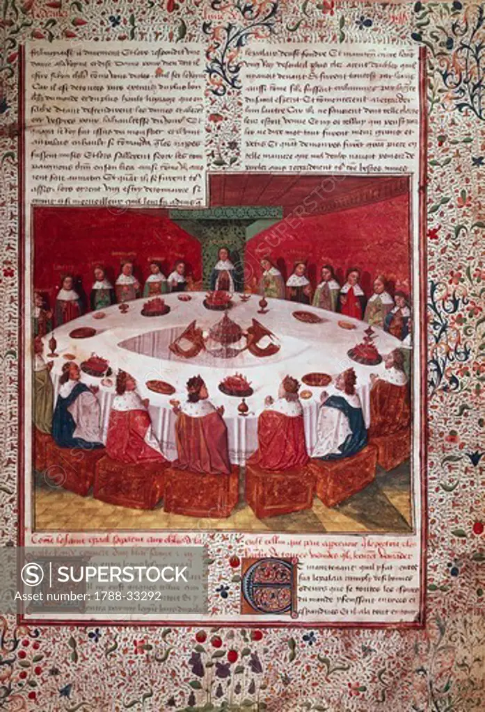 A vision of the Grail, miniature from Arthur and the Knights of the Round Table, manuscript, France 15th Century.