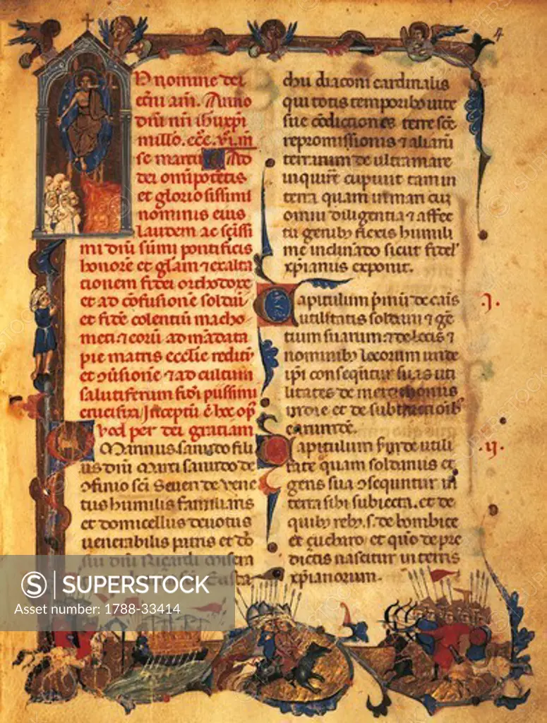 Illuminate page from Secreta fidelium crucis by Marino Sanudo know as il Giovane (the Younger), manuscript, 14th Century.