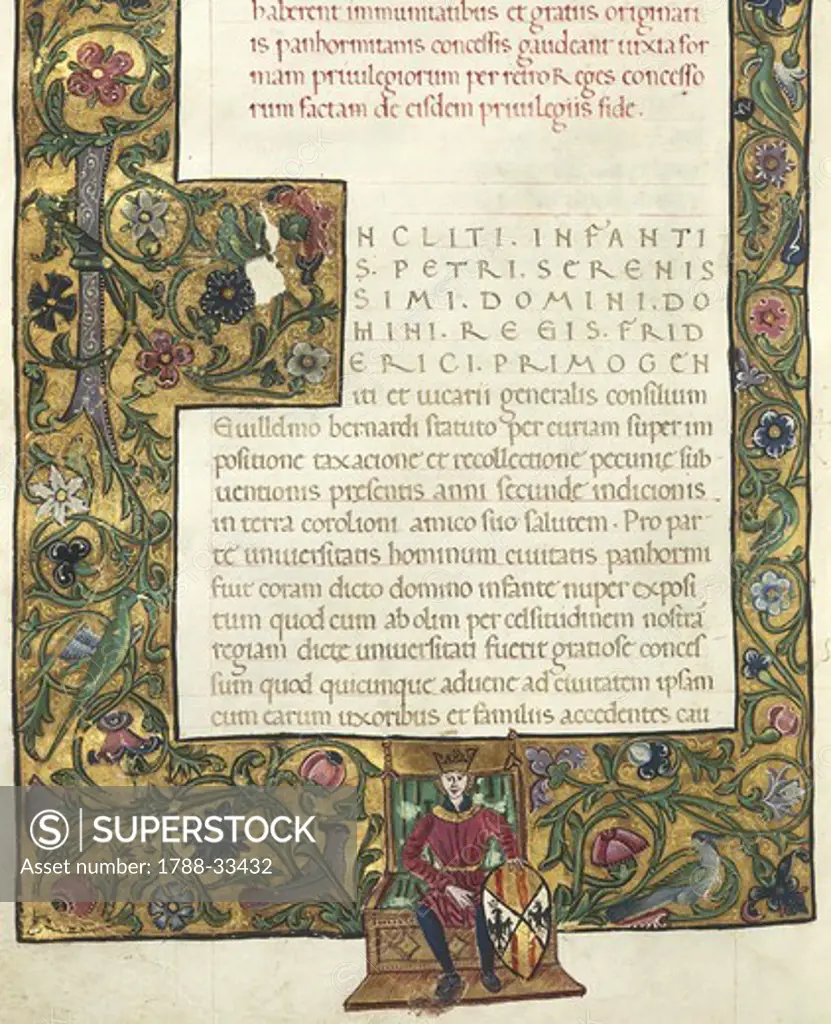 Italy - 14th-15th century - Peter of Aragon, Book of Privileges. Illuminated manuscript, incipit
