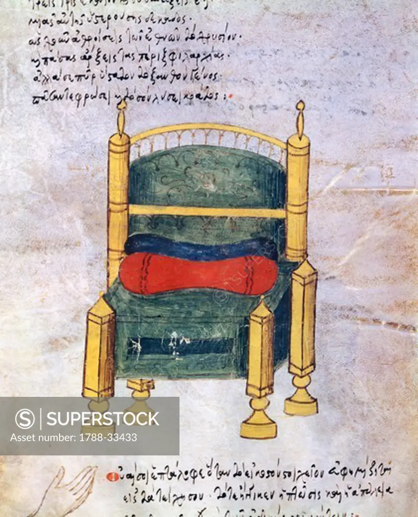 The throne, miniature from the Oracle of Leo the Wise, manuscript, Greece 16th Century.