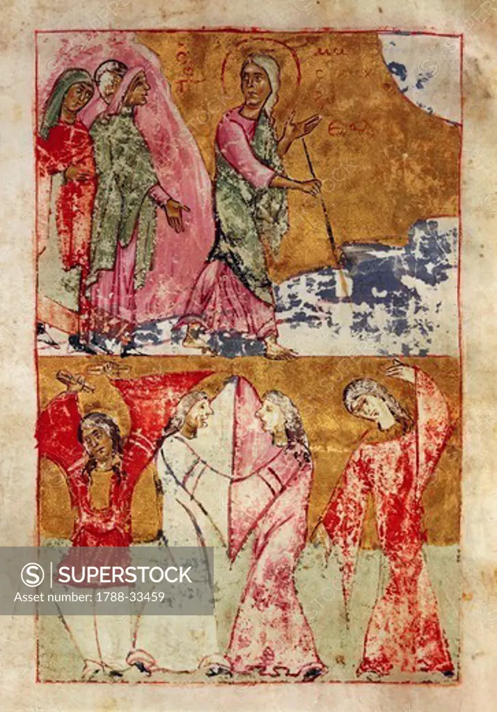 Life story of the Virgin, miniature from the Code of the Queen Constance, Greek Manuscript 12th Century.