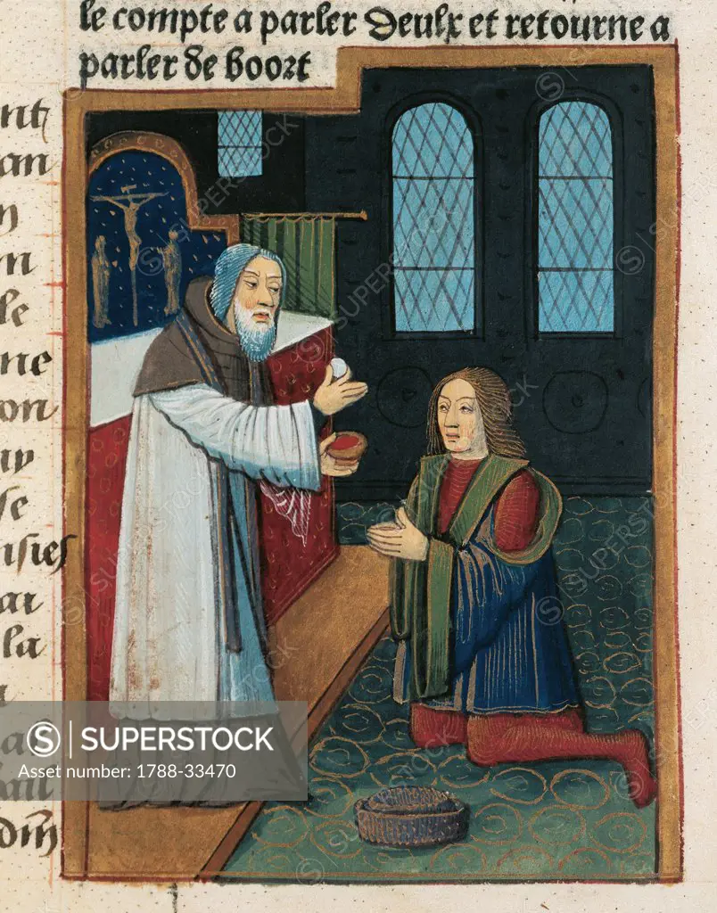 Holy Communion, miniature from Lancelot of the Lake, manuscript, France 15th Century.
