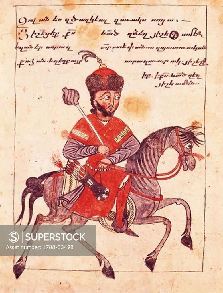 An armed knight, miniature from an Armenian manuscripts.