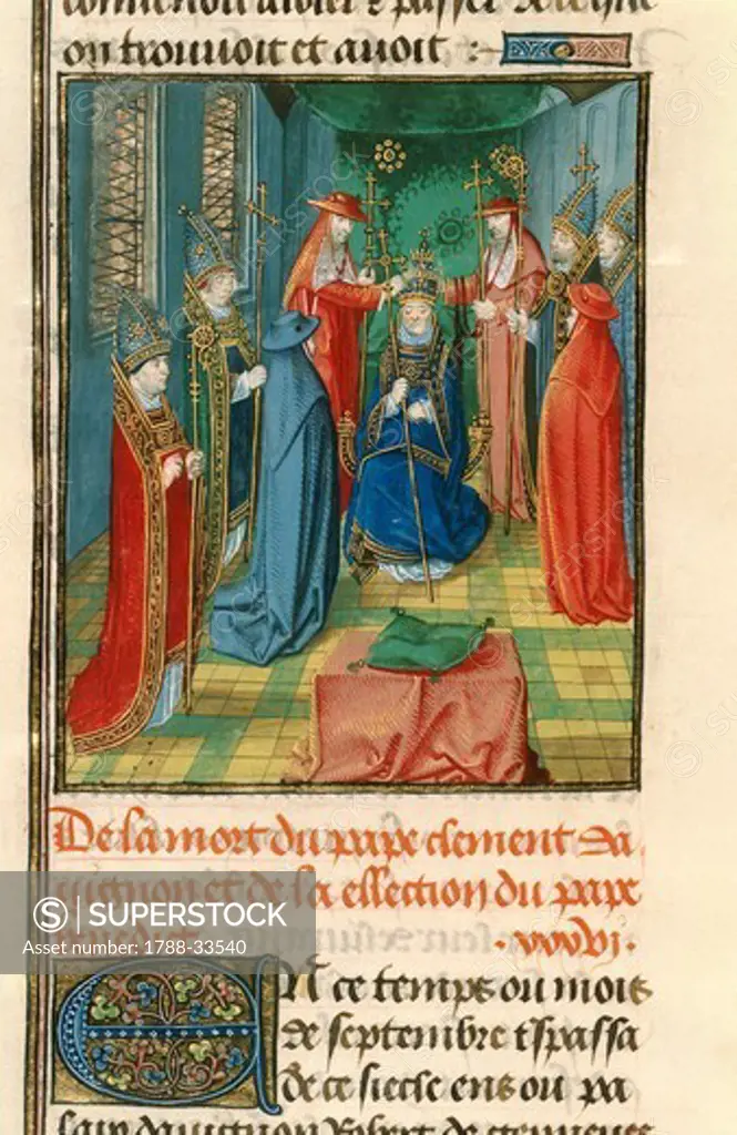 The coronation of Louis of Anjou, miniature from Froissart's Chroniques, France 15th Century.