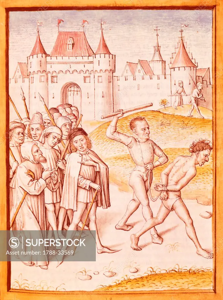 A man being led to his execution, miniature from a German tradition from the The Fables of Bidpai, France 1480.