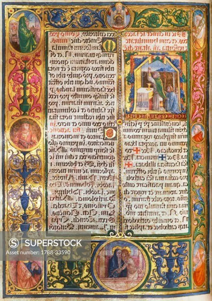 Illuminated page, from the Missal by Monte Giovanni, 1502, manuscript, Italy