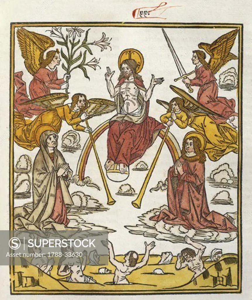The universal judgement, from De Civitate Dei (The City of God) by Augustine of Hippo, French incunabulum from the workshop of Abbeville, 1486-1487.