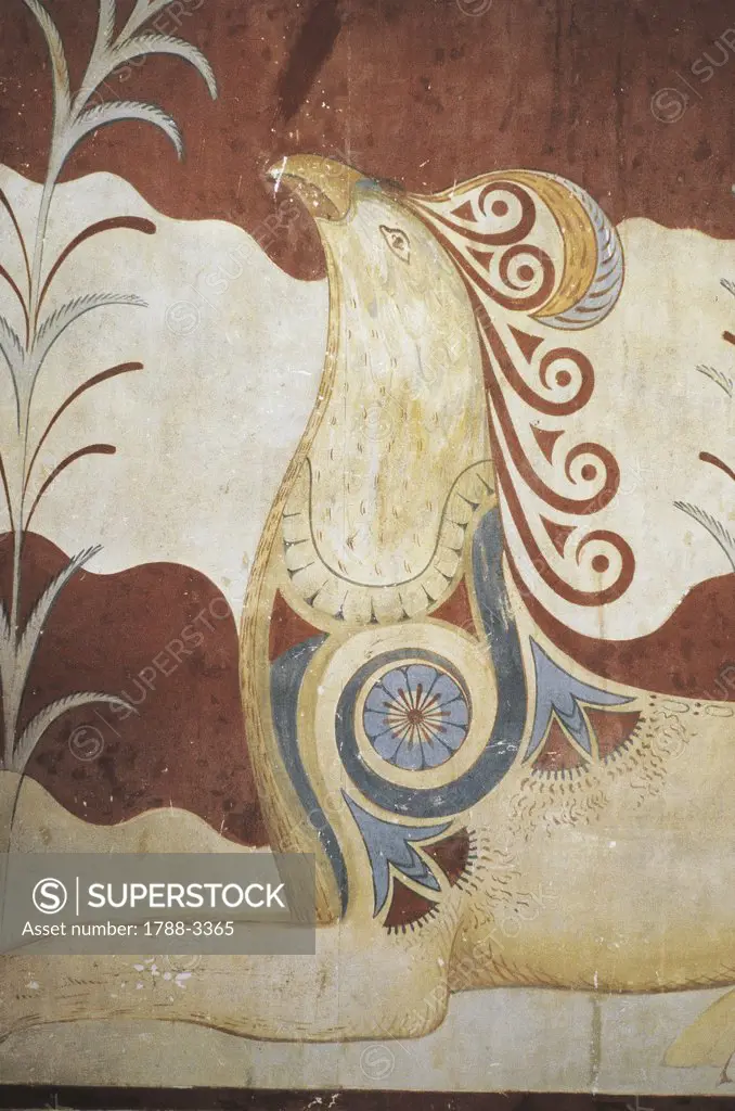 Greece - Crete - Knossos. Palace of Minos. Throne Hall. Frescoes