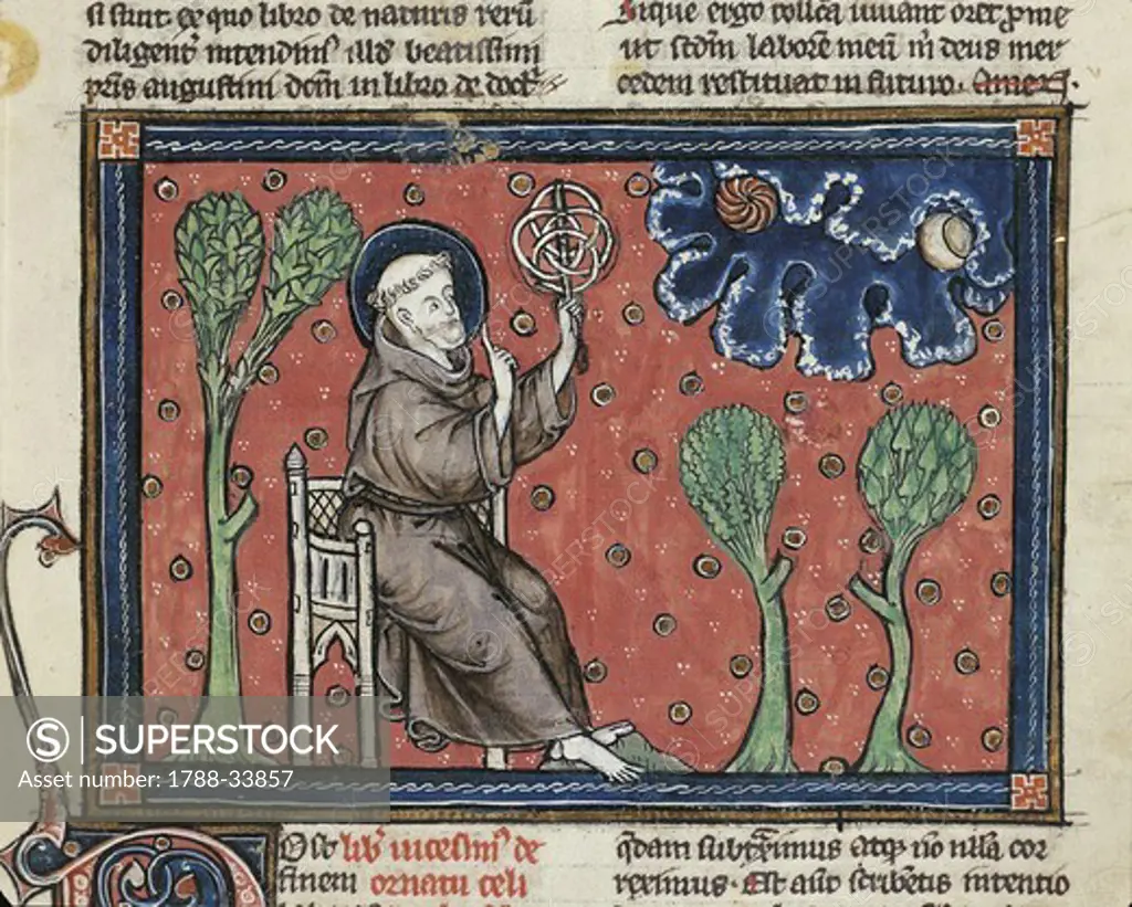 France - 13th century - Albertus Magnus, On the Nature of Things (De Natura Rerum). Illuminated manuscript from Saint-Amand Abbey. Folio 194, verso: Astronomy