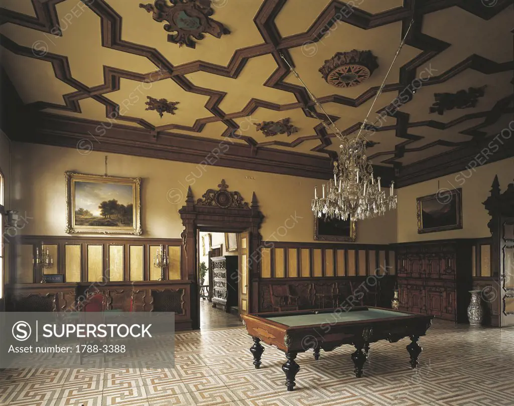 Pool table in a castle, Miramare Castle, Trieste, Friuli Venezia Giulia, Italy