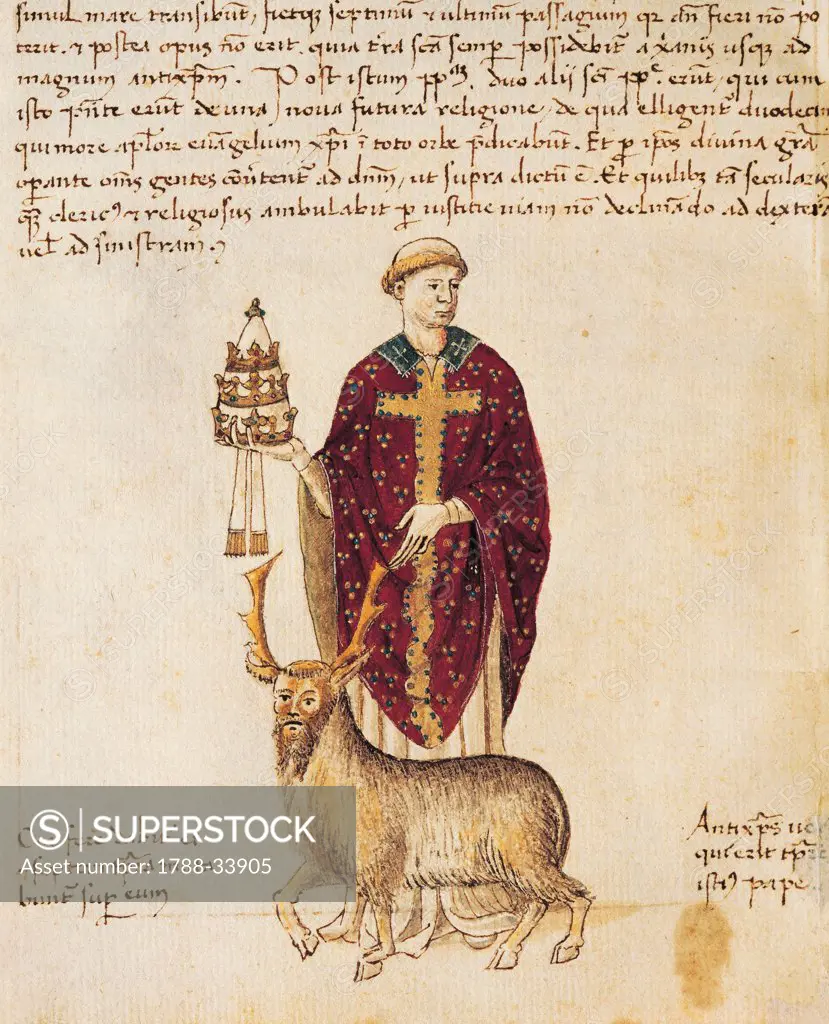 The antipope Innocent III (Lando di Sezze), miniature from a Latin manuscript, 12th Century.