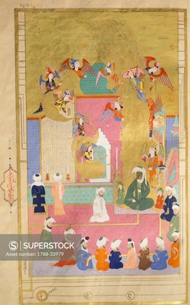 Muhammed surrounded by his early followers, miniature from The tales of Luqman, Arabic manuscript, 1583.