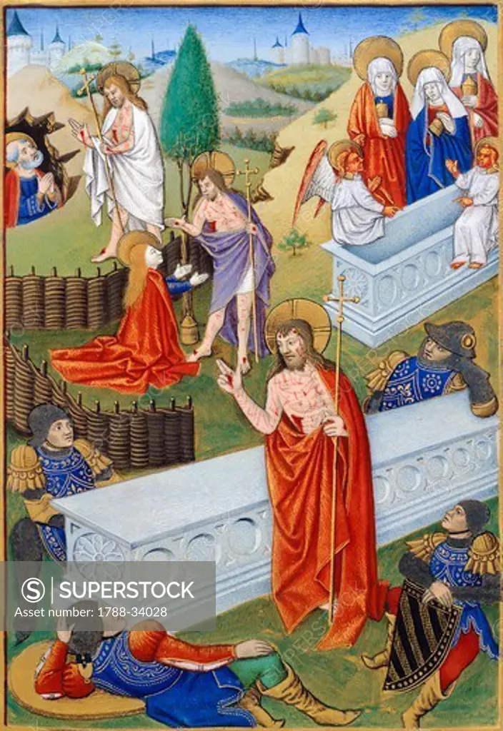 The Resurrection, miniature from the Book of Prayers by Jeanne de Laval, manuscript, France 15th Century.