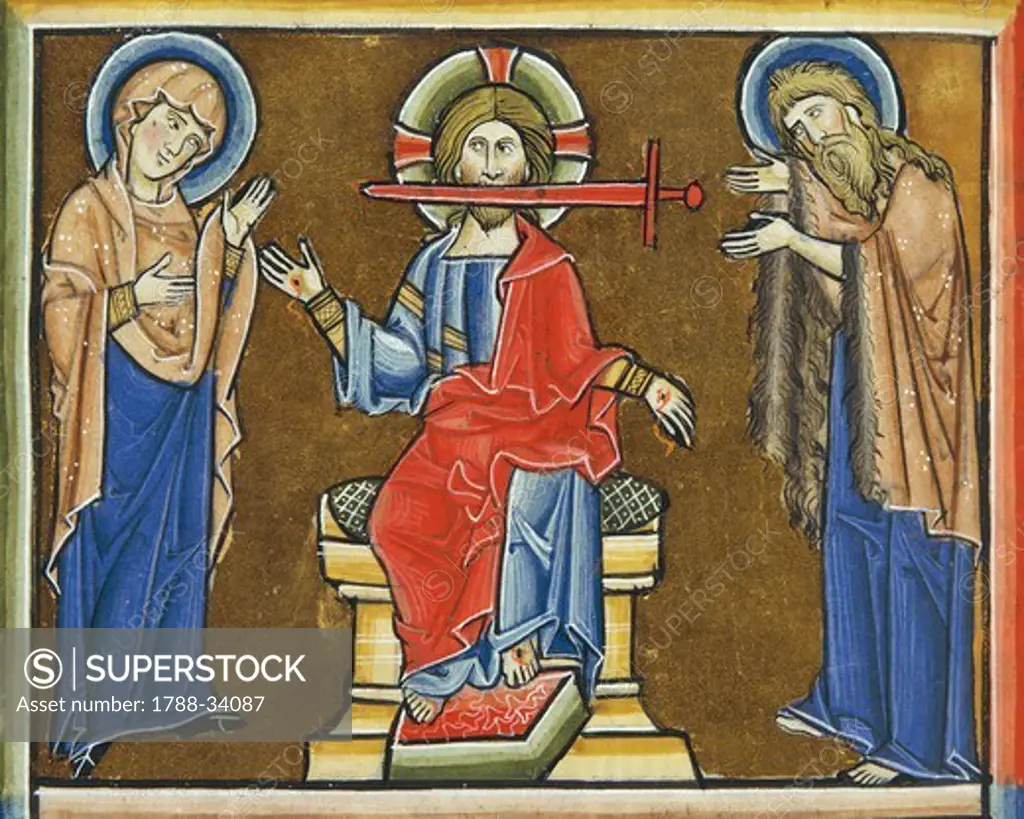 Christ from the Book of Revelation and the elected, miniature from Beatae Elisabeth Psalterium, Latin manuscript folio 160 verso, Germany, 13th Century.