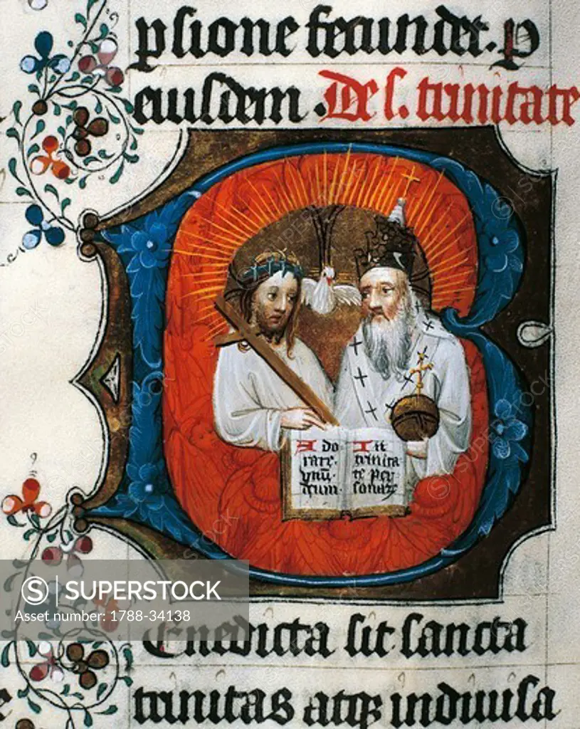 The Most Holy Trinity, miniature from the Missal by Meester Pancratius, manuscript C 20 folio 95 verso, 15th Century.