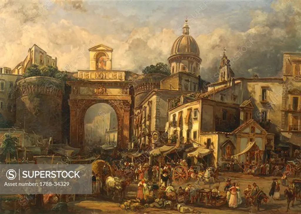 Giacinto Gigante (1806-1876). Market at Porta Capuana in Naples.
