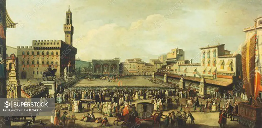 Festival in Piazza della Signoria by Antonio Cioci, 1791, Italy 18th Century. Oil on canvas,