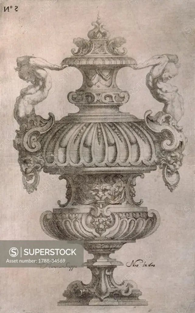 Amphora, by Horace Scoppa, etching.