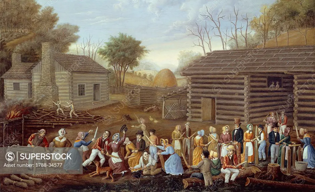 Flax Beater meeting, 1885, by Linton Park (1826-1906), oil on board 80 x 128.3 cm, United States of America 19th century.