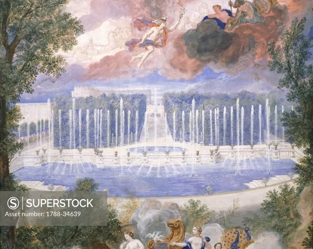 The gardens and the Neptune Fountain in Versailles, by Jean Cotelle, France 17th Century.
