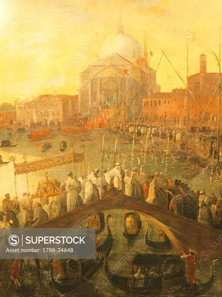 Procession in front of the Church of the Most Holy Redeemer in Venice, by Joseph Heintz the Younger, Italy 17th Century. Oil on canvas, detail.