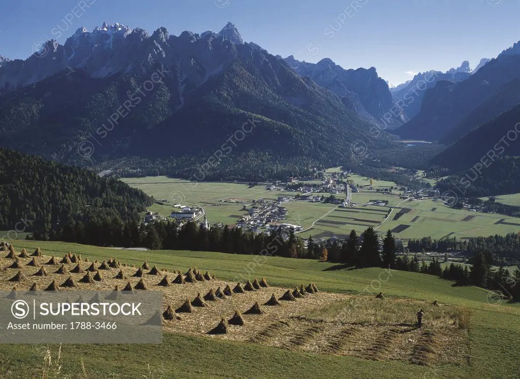 Fields near a valley, Toblach-Dobbiaco, Alto Adige, Italy