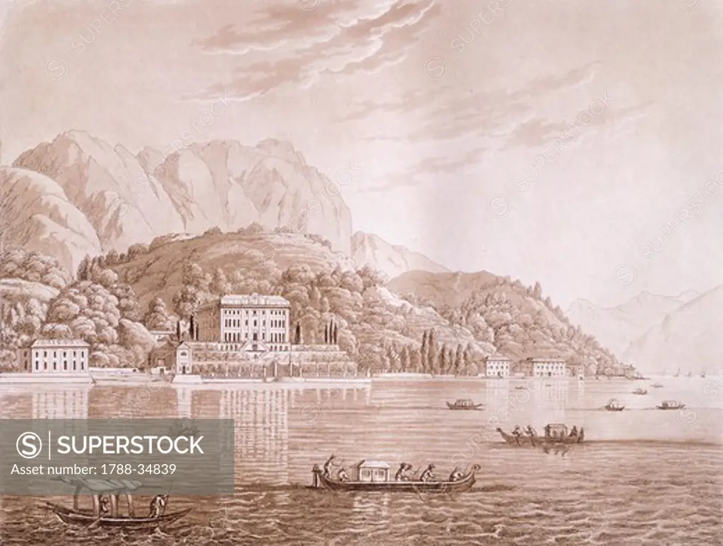 Villa Clerici in Cadenabbia on Lake Como, from a Historical and Pictorial Trip to the Three Lakes (Maggiore, Lugano, Como), 1823, Italy 19th Century.