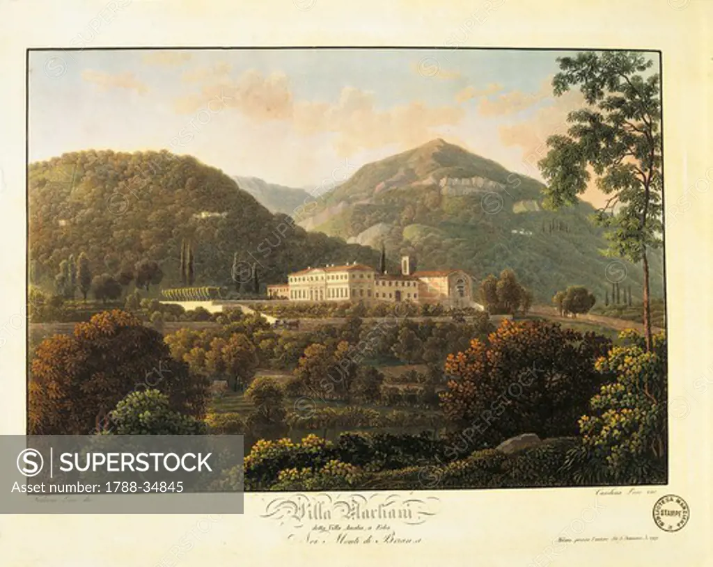 Italy, 19th century. Villa Amalia in Erba (Province of Como). From Viaggio pittorico nei monti della Brianza, (Pictorial journey in the mountains of Brianza) 1823.