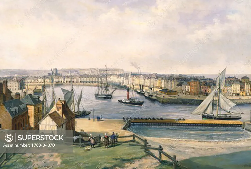 The port of Dieppe by Leon-Auguste Asselineau, France 19th Century.