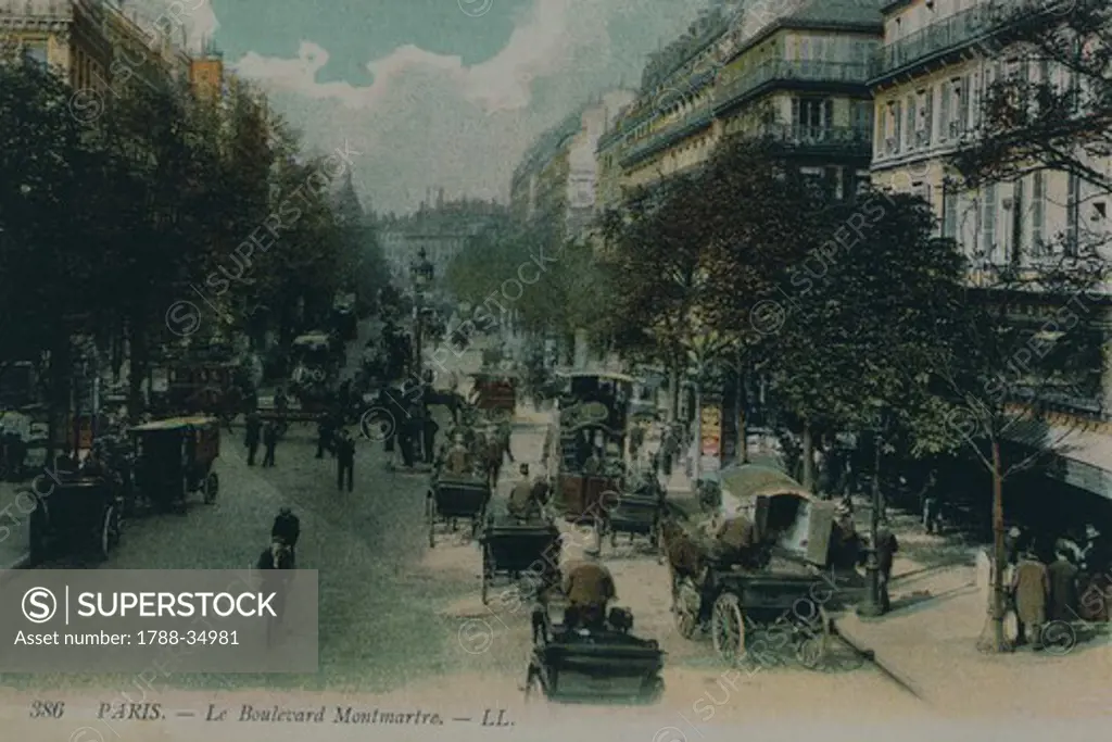 Carriages along the avenue, Paris, France 20th century.