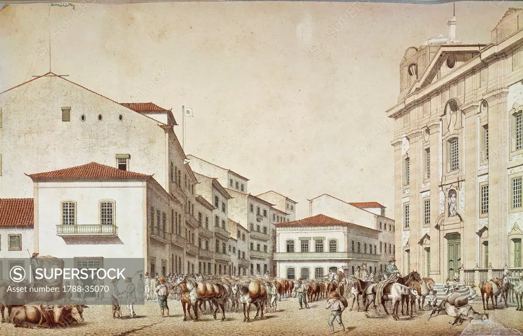 Brazil, 19th century. Boa Vista square in Recife. Engraving by F. Kaus, from Souvenir of Pernabuco, 1850 ca.