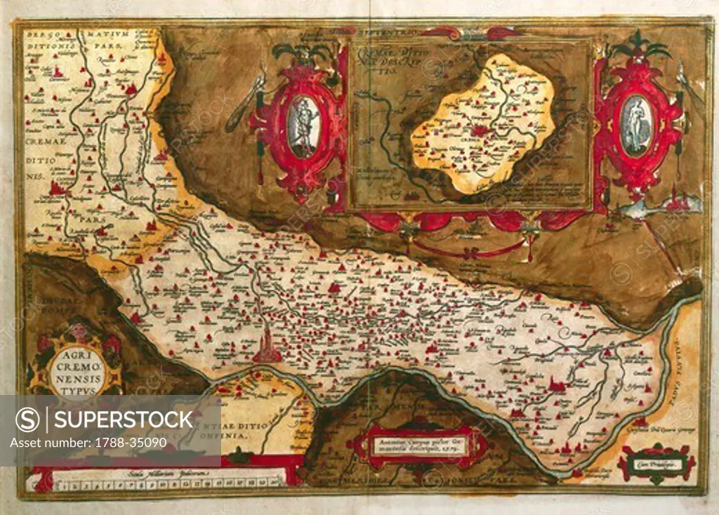 Cartography, Italy, 16th century. Map of the Agro Cremonese area, 1579.