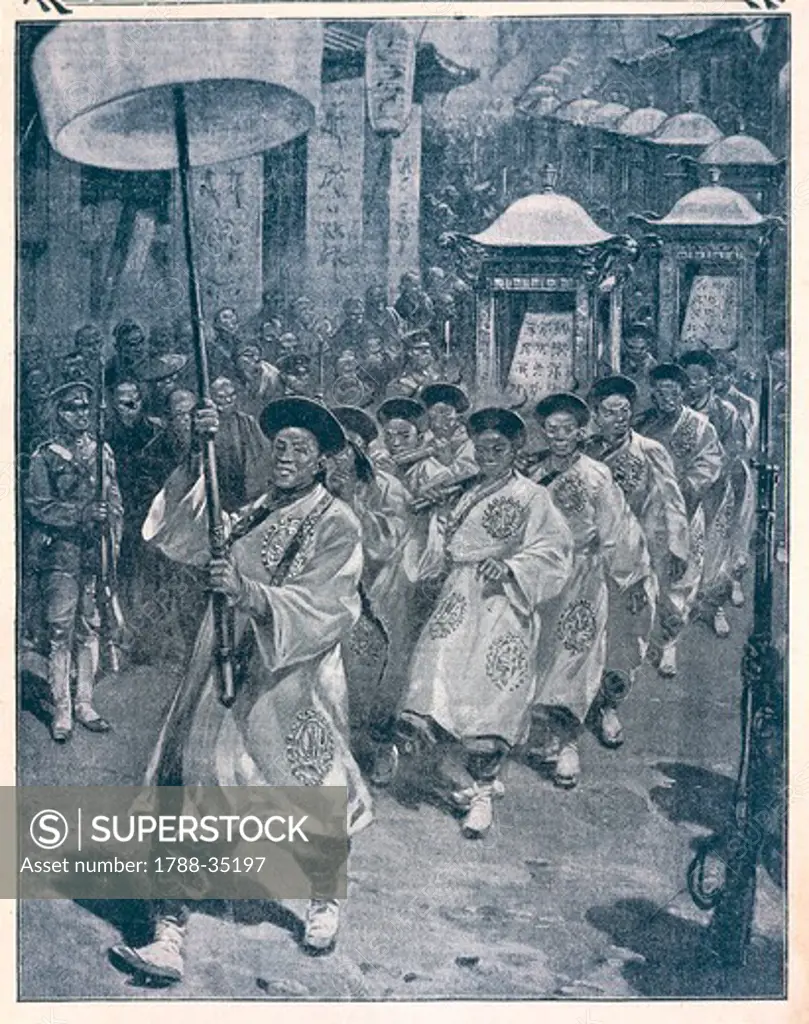 China, 20th century. Procession of imperial ancestral tablets in Peking (Beijing). From the Journal des Voyages, 1909.