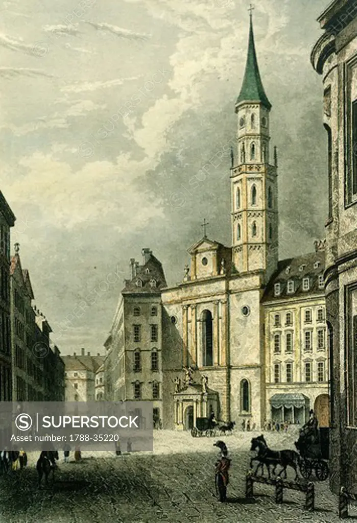 Vienna Coal Market and Michael Square in Vienna, Austria 19th Century.