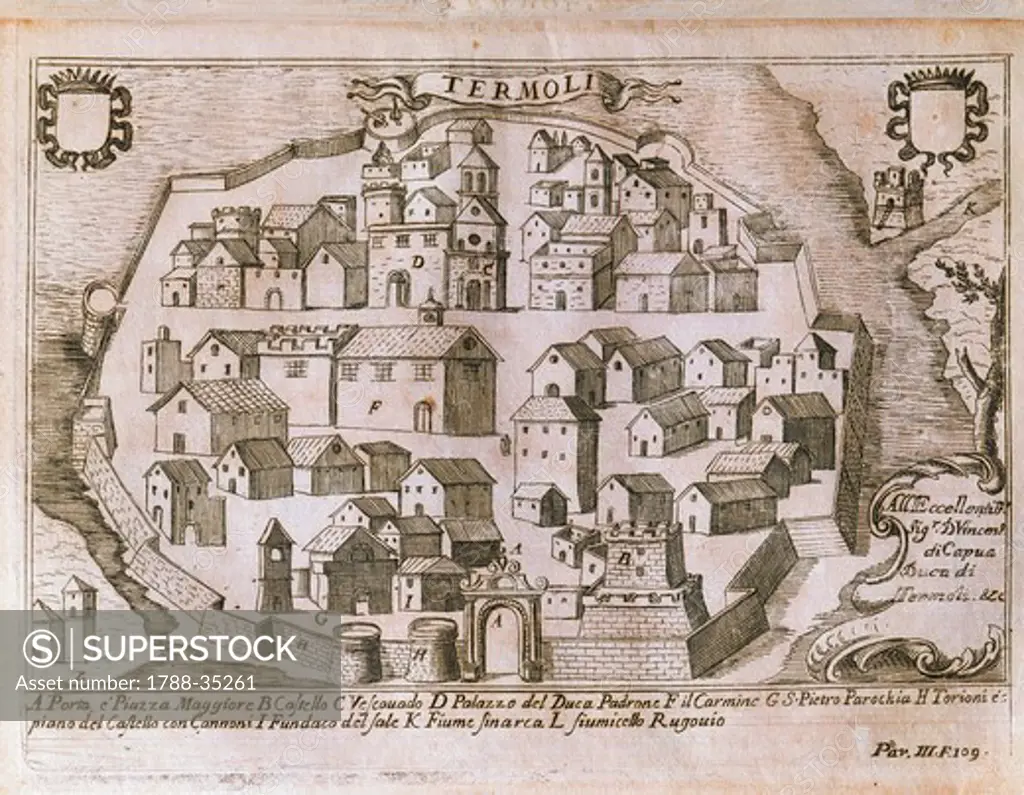 Cartography, Italy, 17th century. The city of Termoli (Campobasso). Engraving.