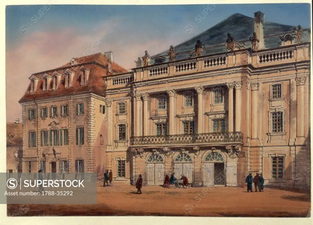 Germany, 19th century. Bayreuth. Markgrafliches Opera House (architect Joseph Saint-Pierre, 1745-48). Lithograph by H. Stelzner, 1860.